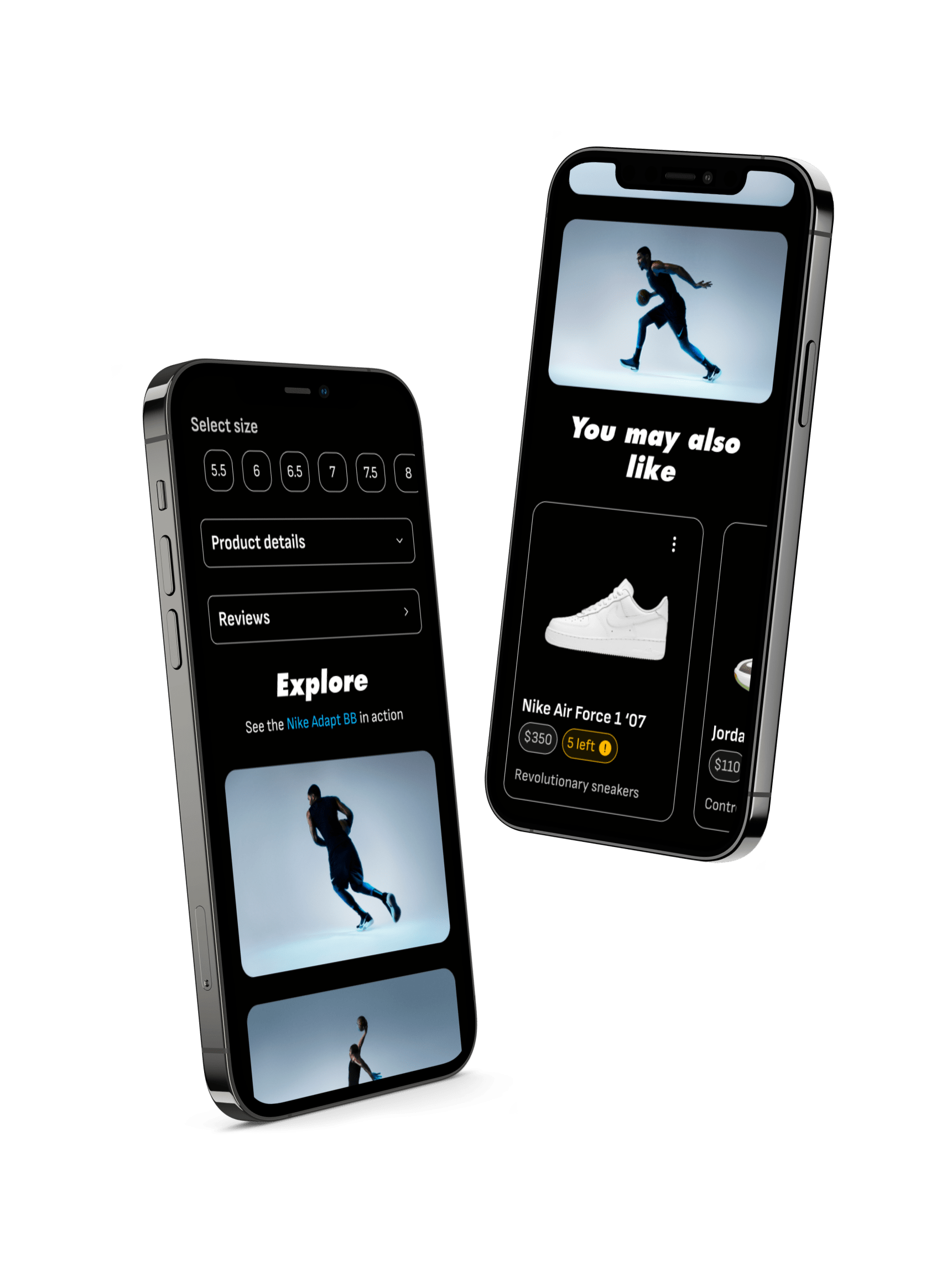 2 iPhones flying showcasing the product page of Shoos