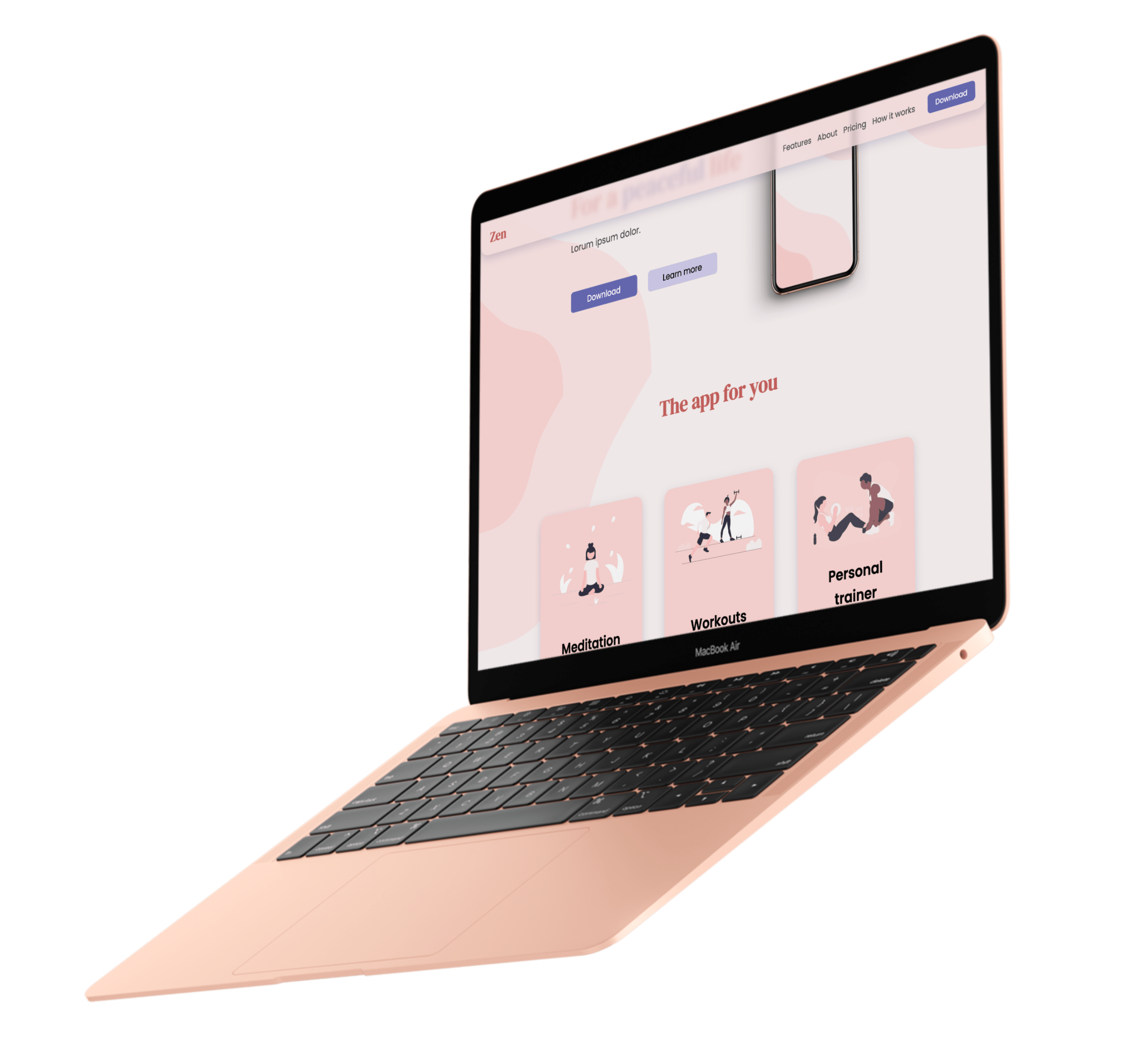 macbook air with screenshot of zen
